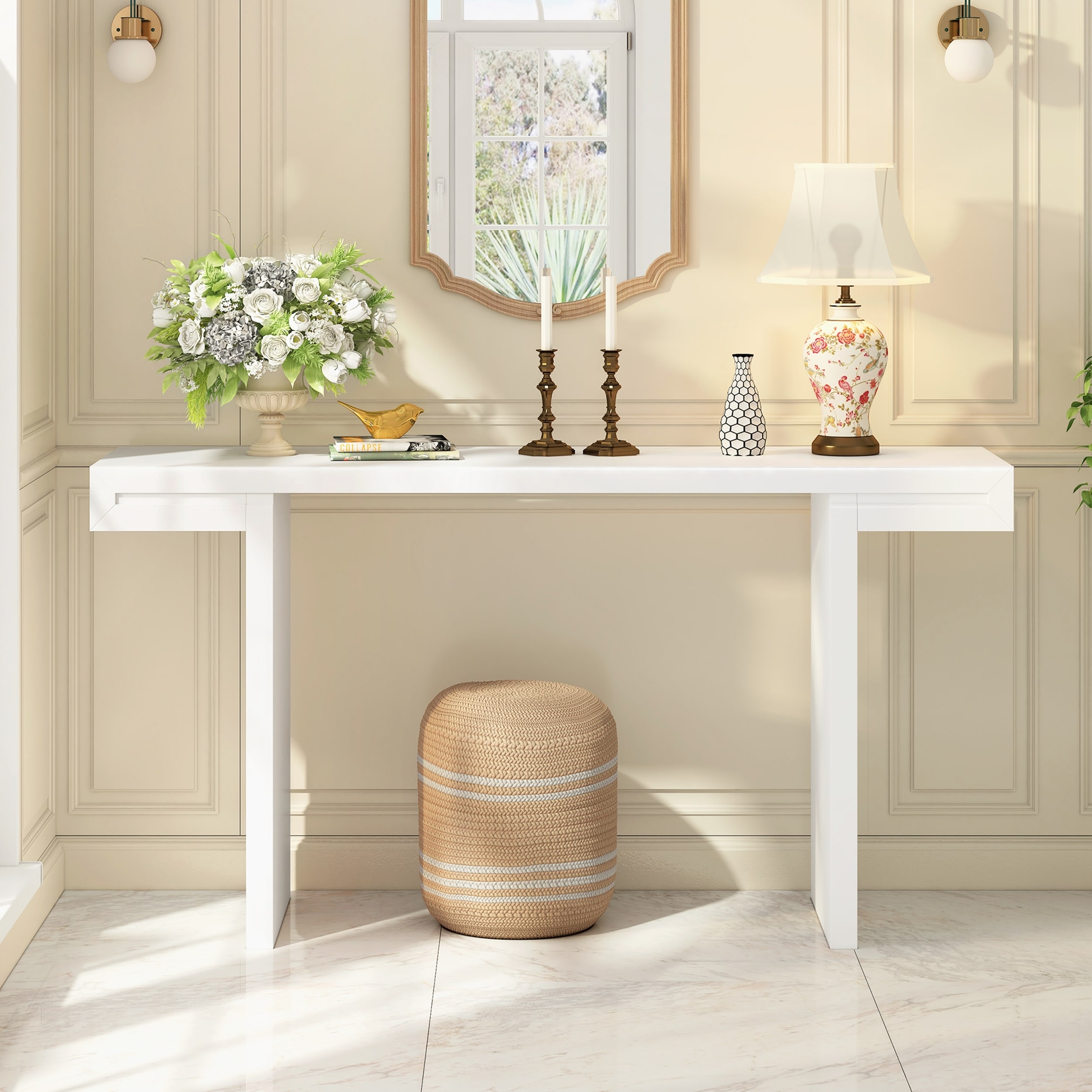 Stylish Console Table with Geometric Clean Lines Design and Adjustable Feet for Living Room, Entryway, Hallway