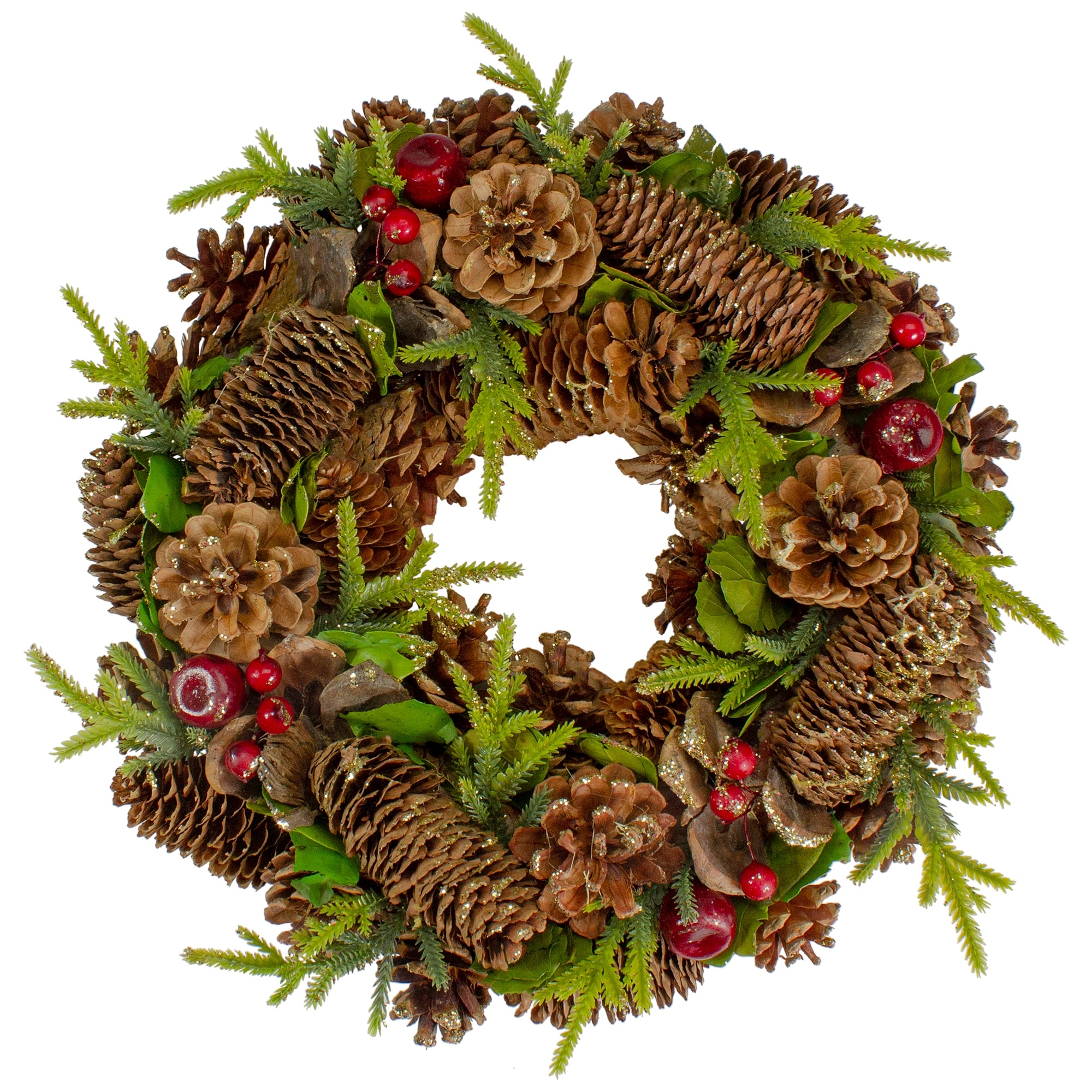 Real Touch™️ Glittered Pine and Pinecone Artificial Christmas Wreath - 13" - Unlit
