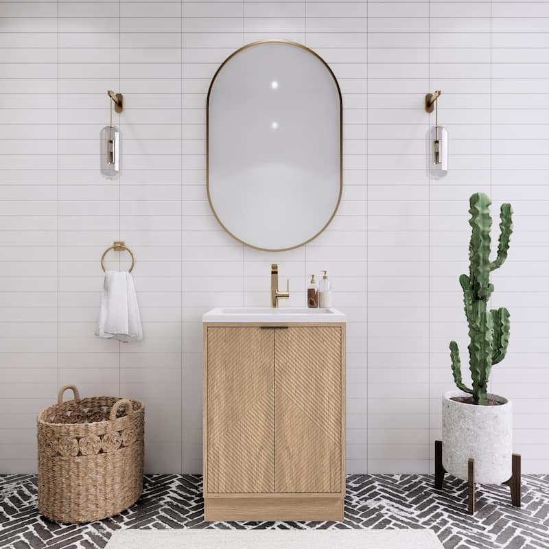 Milano 24" Freestanding Bathroom Vanity with White Acrylic Sink - 23.62" x 19.49" x 35.46'' - Beige