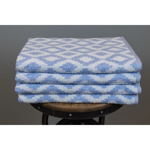 Fibertone Bleach Safe 4-PK Geometric Diamond Beach Towel Set (60x30) - Porcelain