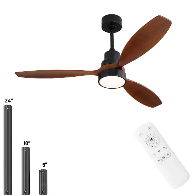 52 inch Wood Ceiling Fan with Light and Remote, Dimmable LED and Reversible DC Motor