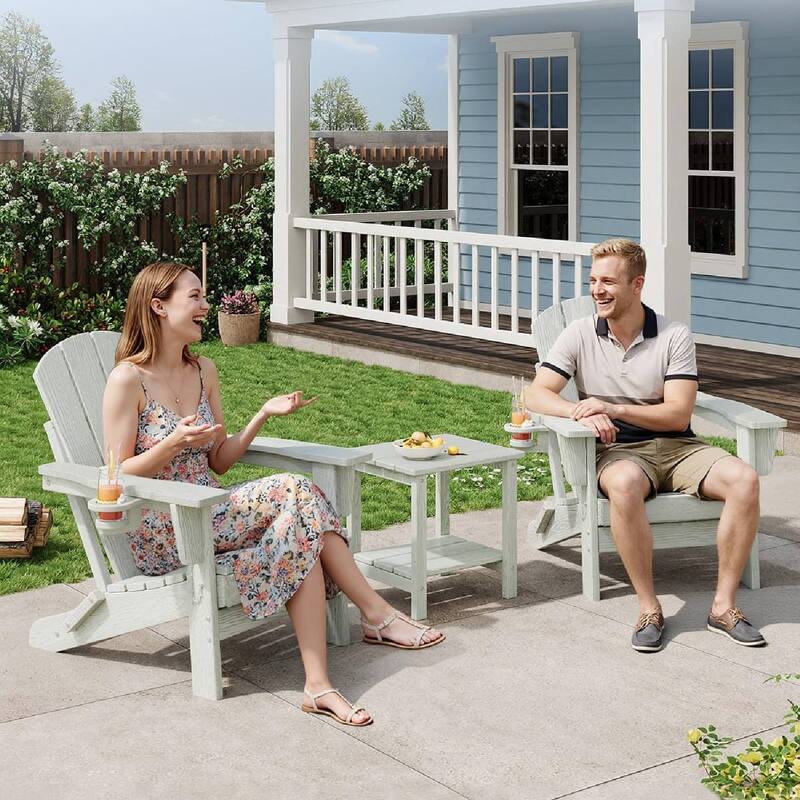 Set of 2 All-Weather HDPE Folding Adirondack Chair For Patios, Decks, Gardens with 1 Table