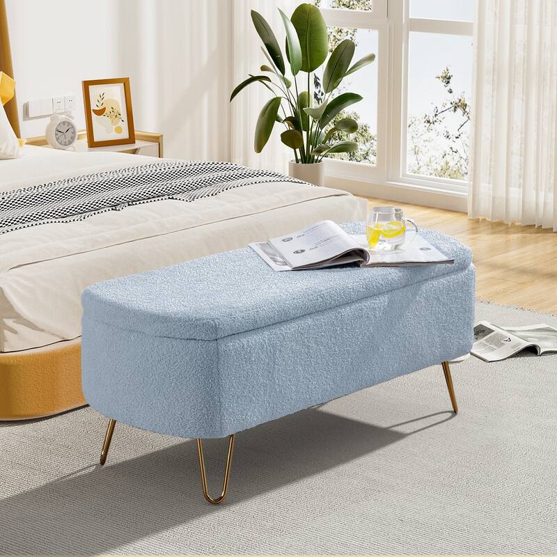 Ouyessir Modern Sherpa Storage Bench, Ottoman with Storage - Blue
