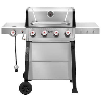 Feasto 4-Burner Propane Gas Grill with 1 Side Burner and Porcelain-Enameled Grates for Patio Garden Barbecue,48000 BTU, Silver