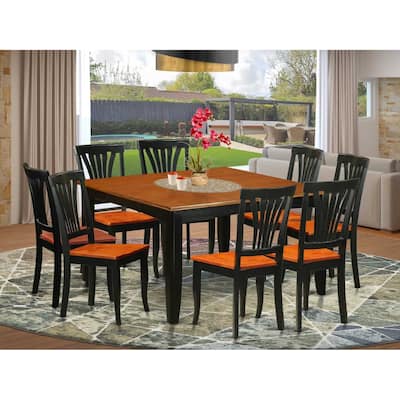 HomeStock 9-Piece Square Black & Cherry Finish Solid Wood Top Dining Table with 8-Chairs
