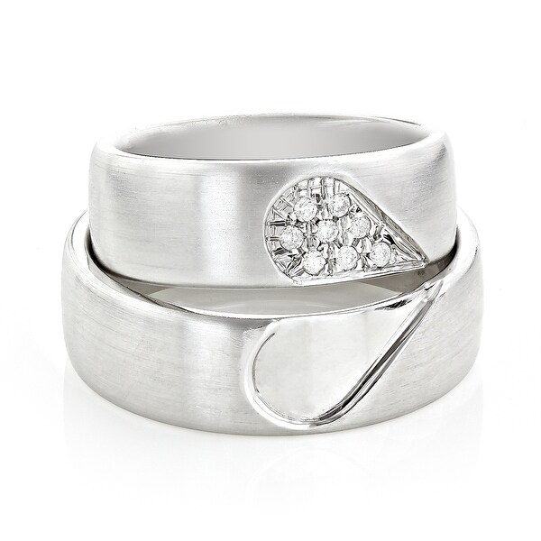 Matching His & Hers Bridal Set Round Diamond Rings Wedding Bands 0.1ctw in 14k Gold by Luxurman. Opens flyout.