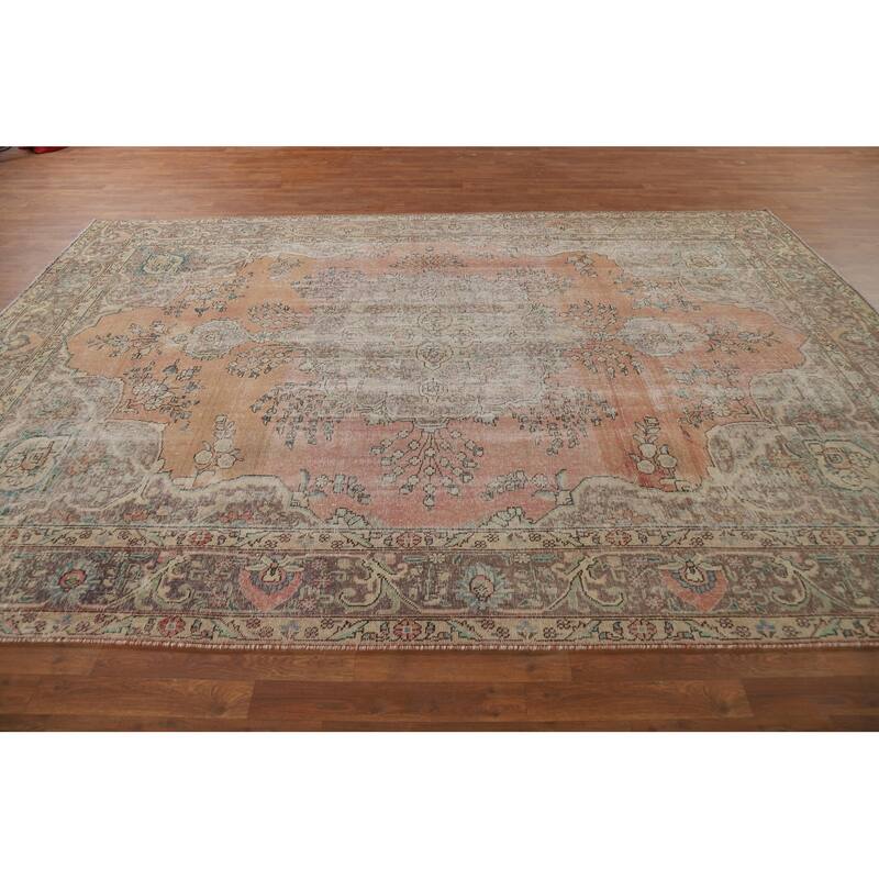 Orange Tabriz Persian Vintage Area Rug Handmade Wool Carpet - 7'9"x 11'0"