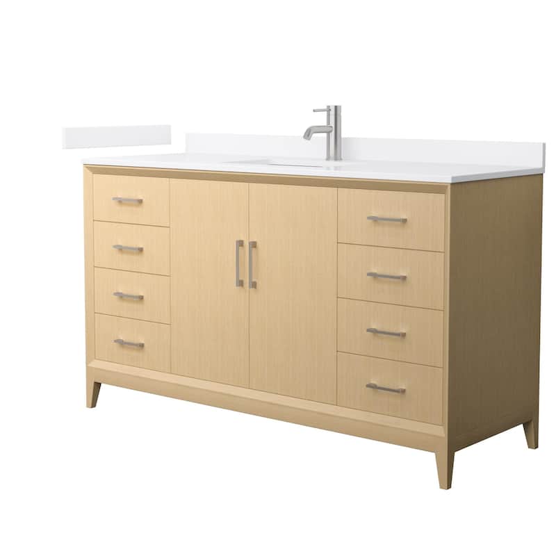 Wyndham Collection WCH7575-60S-QTZ-UNSMXX Janna 60" Free Standing - White Oak / White Quartz Top / Brushed Nickel