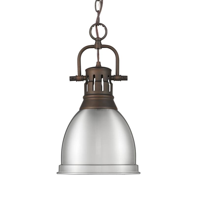 Yep by Golden Lighting Duncan 1-light 9in Chain Hung Pendant in Rubbed Bronze and Pewter shade