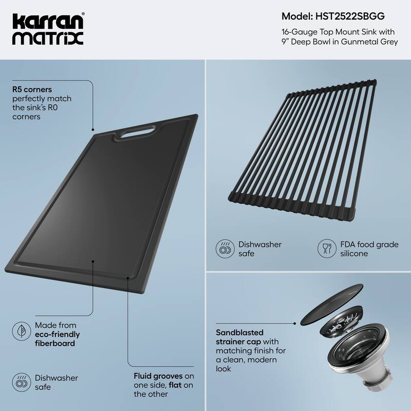Karran USA HST2522SB Matrix 25" Drop In Single Basin Stainless Steel