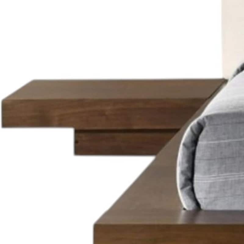 HomeRoots Walnut and White Wood And Faux Leather King Bed Frame With Attached Nightstands