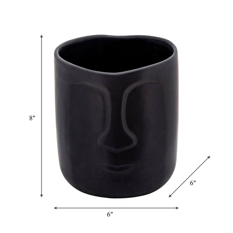 6" Ceramic Planter Vase, Face Design Vase in Black Planter Pot for Succulents and Plants, Indoor or Outdoor Ceramic