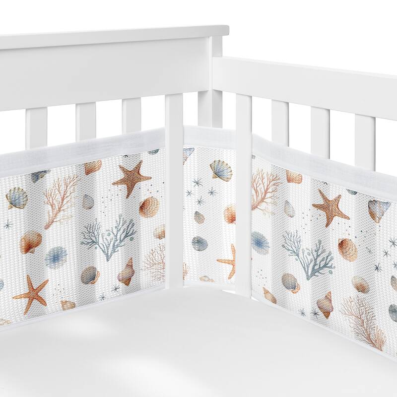 Sweet Jojo Designs + BreathableBaby Breathable Mesh Crib Liner Ocean Seashells Sea Boy, Girl, Unisex/Gender Neutral