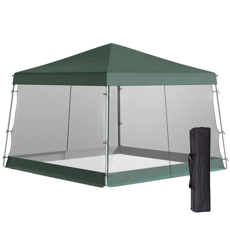 Adjustable Pop-Up Canopy Tent with Netting, Instant Sun Shelter for Outdoor, Garden, Patio, Green - Green