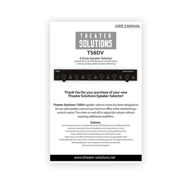 Shop Theater Solutions Ts6dv Dual Input 6 Zone Speaker Selector