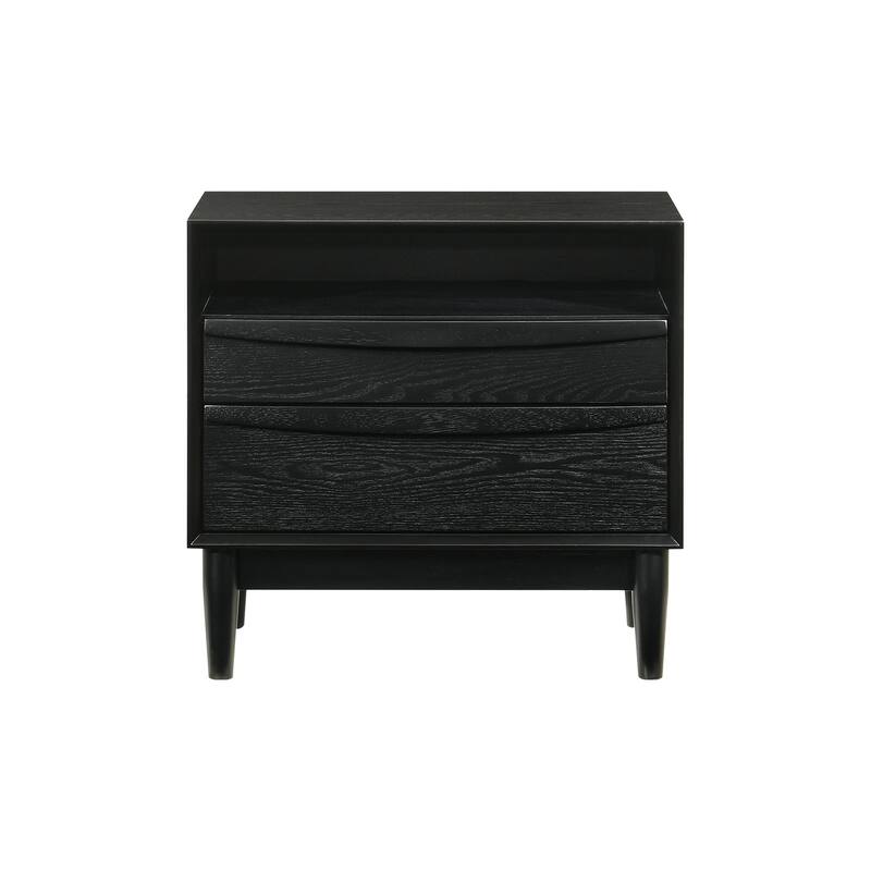 2 Drawer Nightstand Wood Side Table Black Finish Bedroom Storage Organizer