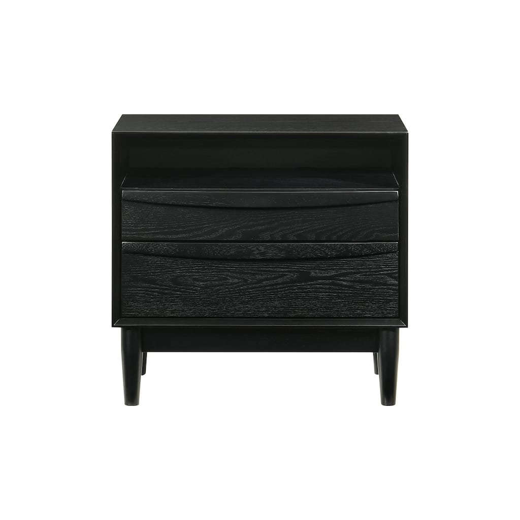 2 Drawer Nightstand Wood Side Table Black Finish Bedroom Storage Organizer