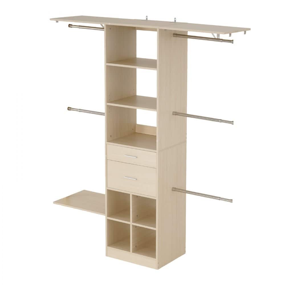 60” Grey Oak MDF Closet Storage Drawers with Hanging Rods and 17 Organized Compartments - 60” x 15.8” x 73”