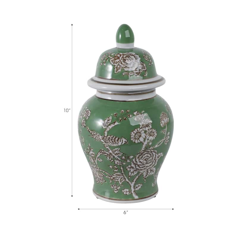Ceramic Decorative Temple Jar Bird Flower with Lid for Home Decor