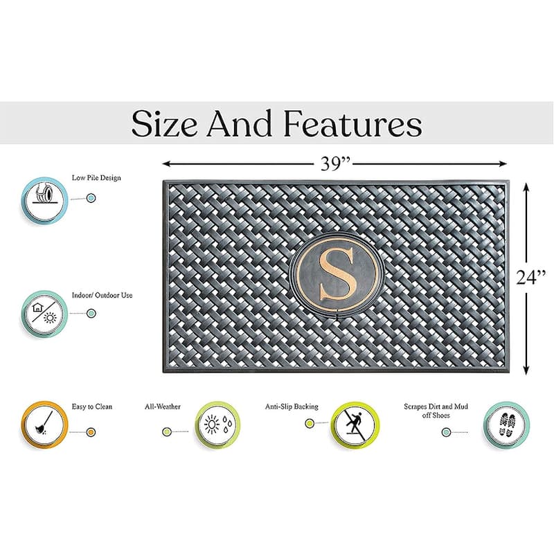 A1HC 100% Pure Rubber Monogrammed Front Door Mat 24" x39" Indoor Outdoor Doormat