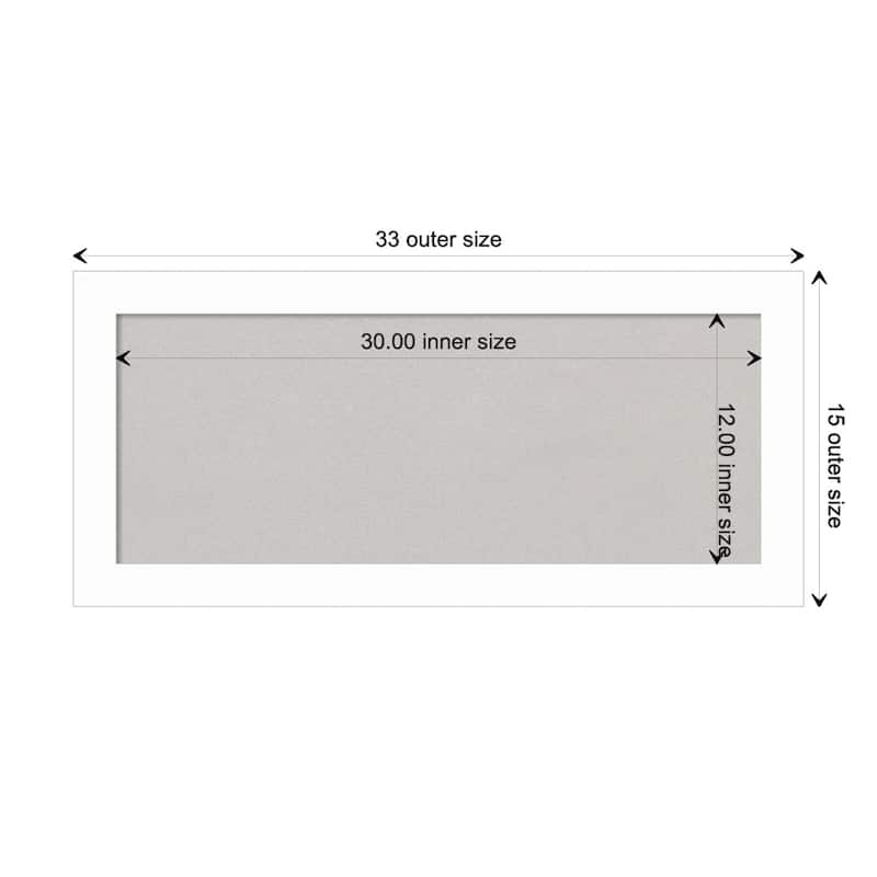 Basic Narrow Wood Framed Grey Corkboard Bulletin Board - Basic White Narrow - Board Size 30x12