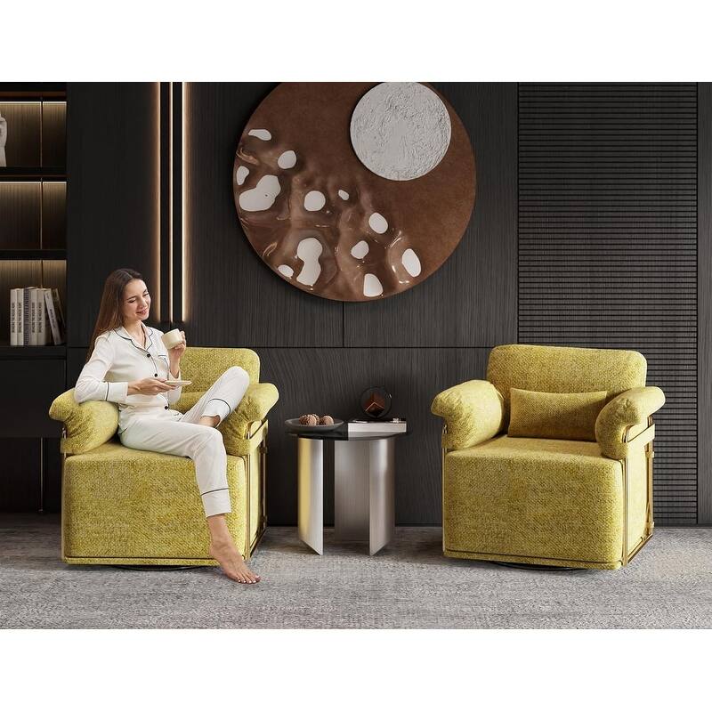 360 Degree Square Swivel Accent Sofa Chair with Gold Metal Legs