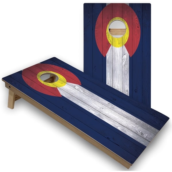slide 2 of 6, Solid Wood Cornhole Boards - Colorado Flag Design Premium 2x4 (24" x 48") - Include ALL Accessories