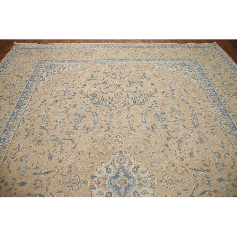 Hand Knotted Oriental 100% Wool Carpet Traditional Floral Peach Mashad Area Rug - 13' 1'' X 9' 11''