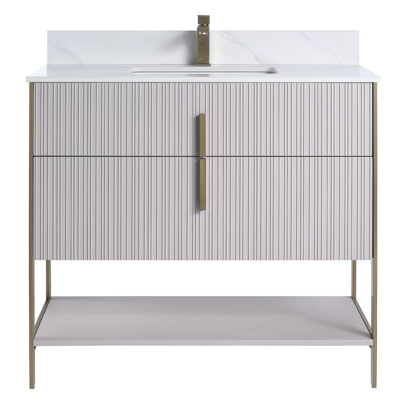 Fine Fixtures Serenity Modern Bathroom Vanity with White Carrara Stone Top