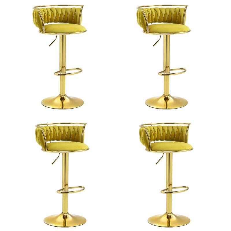 4 Set Modern Velvet Adjustable Swivel Bar Stools with Metal Frame