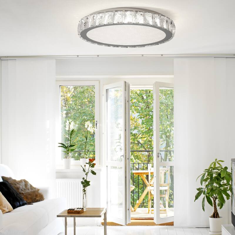 20-in Modern Chrome Crystal Flush Mount Dimmable LED Ceiling Light
