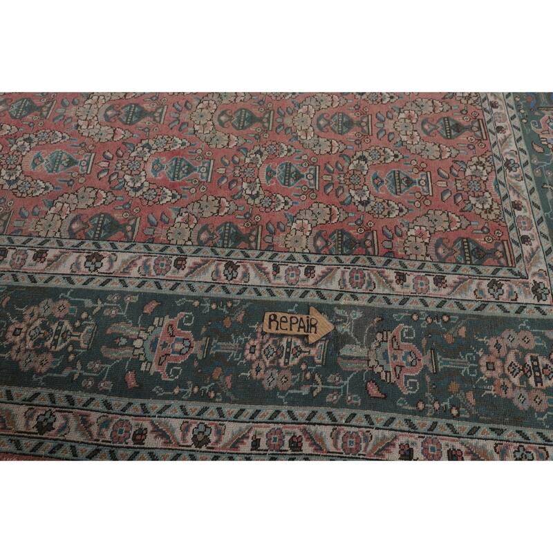 Over Dyed Pink Tabriz Persian Vintage Rug Handmade Wool Carpet - 9'9"x 12'7"