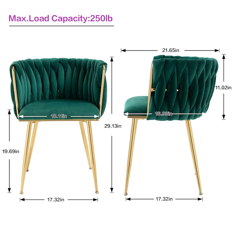 HOMEFUN Velvet Upholstered Tufted Side Dining Chair With Golden Legs（set of 2）