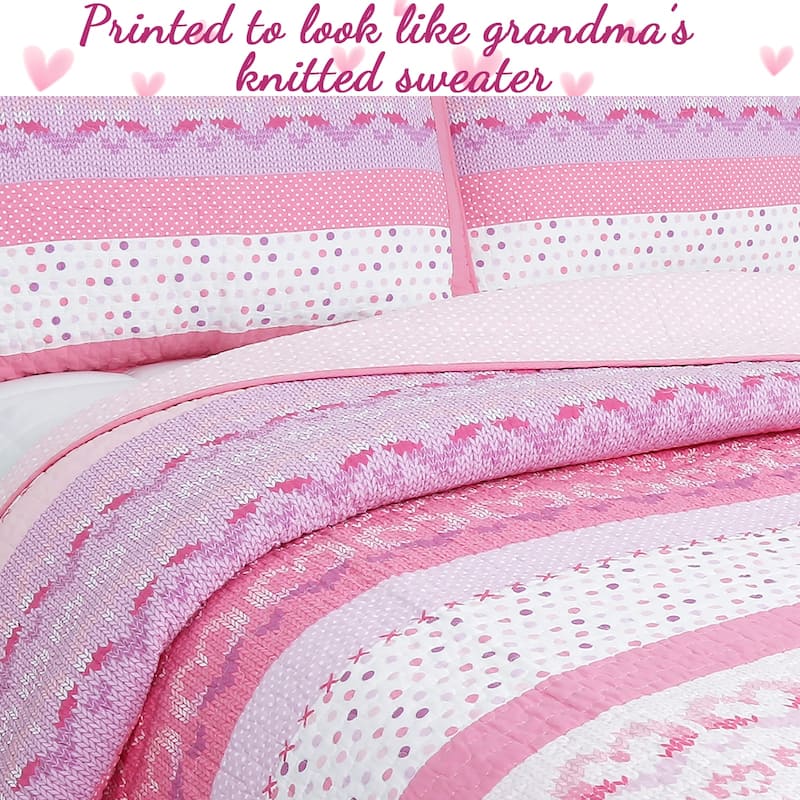 Cami Butterfly Cotton Pink Floral Quilt Bedding Set With Decorative Throw Pillows
