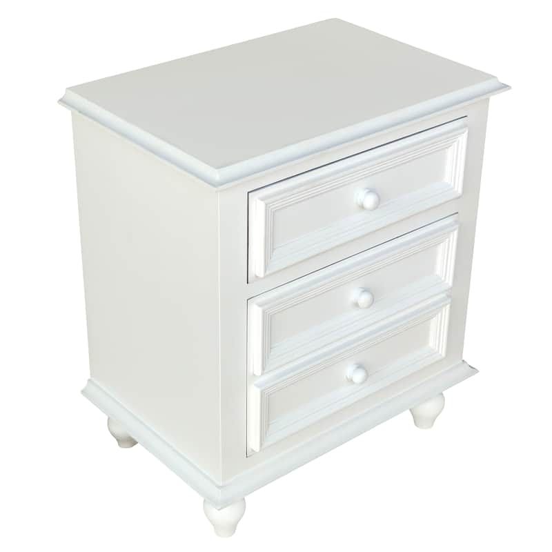 28 Inch Bedside Nightstand, 2 Drawers with Classic Round Knobs, Handcrafted White Mango Wood