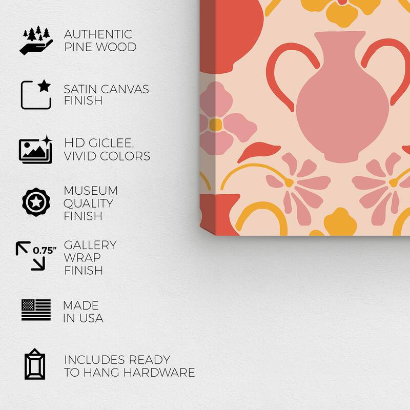 Wynwood Studio Canvas Abstract Jugs and Florals Orange and Dark Orange Modern & Contemporary Wall Art Canvas Print