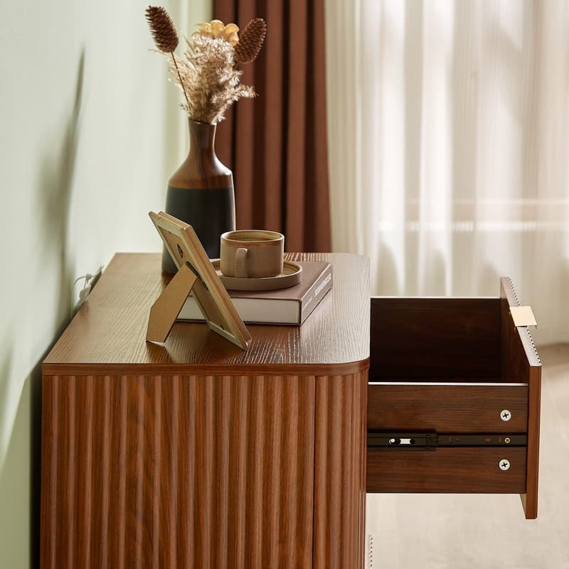 Modern Fluted 3-Drawer Dresser Nightstand with Easy Clean Waterproof Surface (Set of 2)