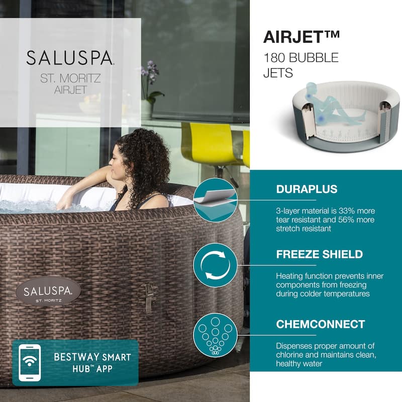 Bestway SaluSpa St Moritz AirJet Inflatable Hot Tub w/ 180 Soothing Jets, Brown - 40