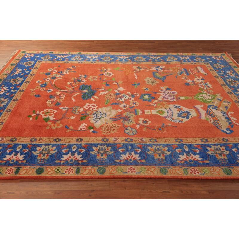 Floral Heriz Serapi Indian Area Rug Hand-Knotted Wool Carpet - 7'11"x 9'11"