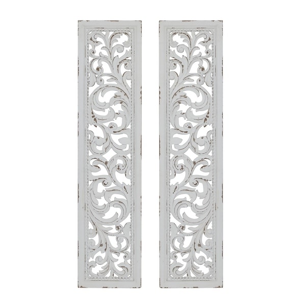 Tall Distressed White Carved Wood Wall Decor Panels Set Of ...