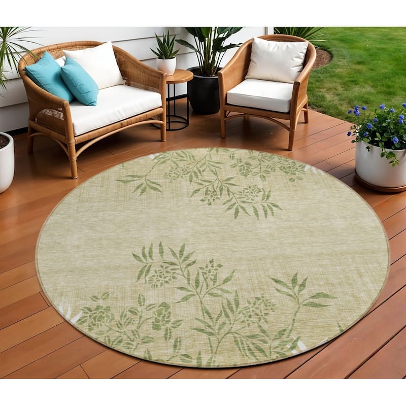 HomeRoots Floral Transitional Rectangle Outdoor Rug - 8' Round