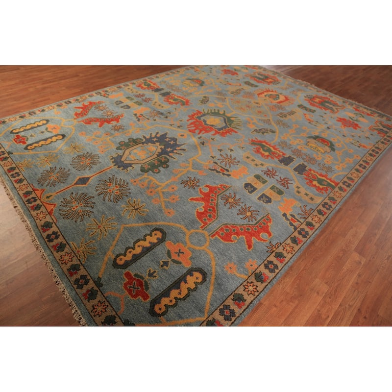 Blue Oushak Indian Area Rug Handmade Wool Carpet - 8'10"x 12'0"
