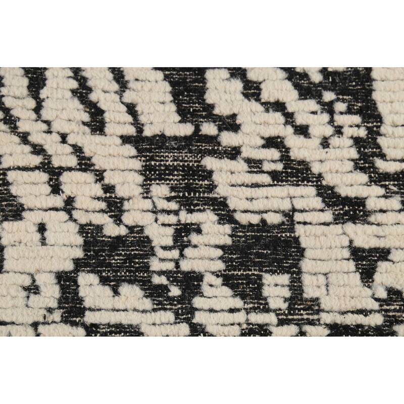 Black & Ivory Moroccan Abstract Area Rug Hand-Knotted Wool Carpet - 4'11"x 8'1"