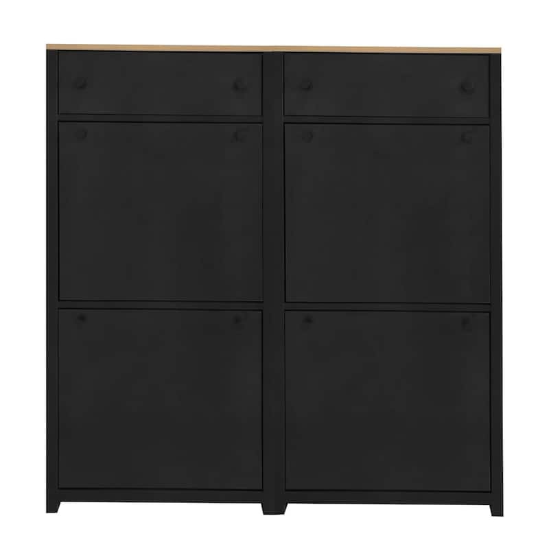 Modern 6-Drawer Slim Shoe Storage Rack Cabinet Set with Adjustable Shelves and Wood Grain Top, for Entryway Organization