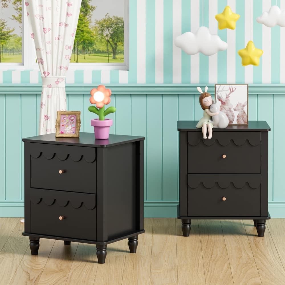 2 Drawers Nightstand Curved Design Cloud Bedside Table