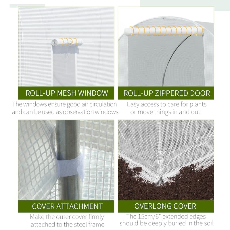 15ft x 7ft Walk-In Tunnel Greenhouse with Roll-Up Windows & Door, Steel Frame, White