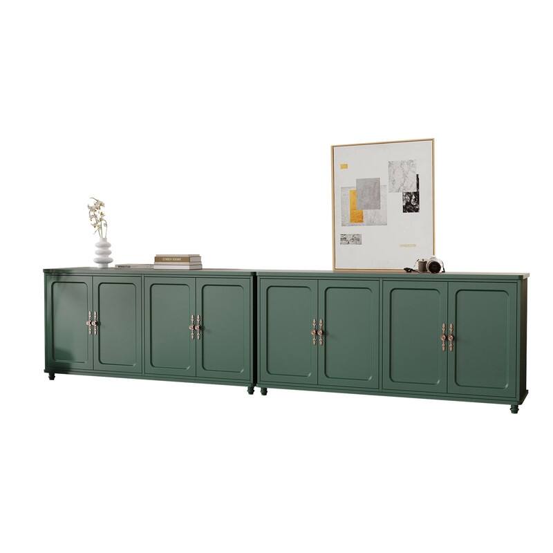 60"W Kitchen Buffet Sideboard Cabinet With Adjustable Shelves, 4 Doors Mid-Century Cupboard Set Of 2