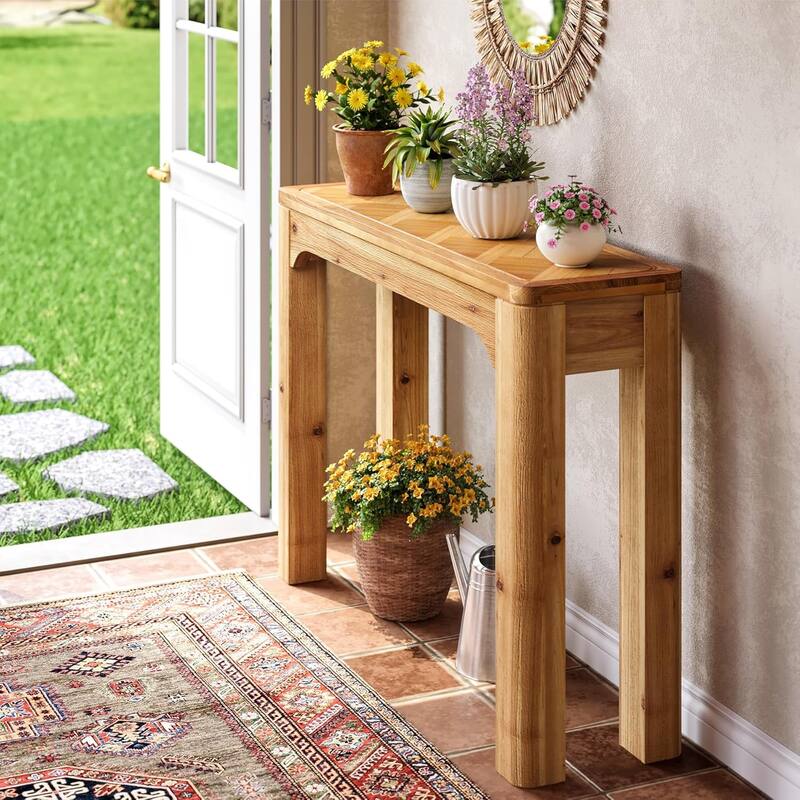 41.3-Inch Solid Wood Console Table, Sofa Table Behind Couch with Exquisite Parquet Top for Entryway, Living Room, Foyer, Hallway