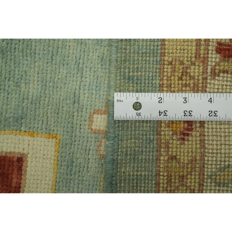 Handmade Blue Oushak Vegetable Dye Area Rug, Medallion Geometric Carpet - 13' 5'' X 10' 2''