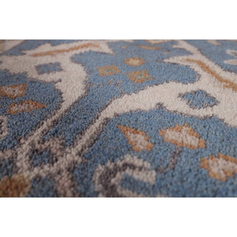 Light Blue Oushak Oriental Runner Rug Handmade Wool Carpet - 2'6" x 7'9"
